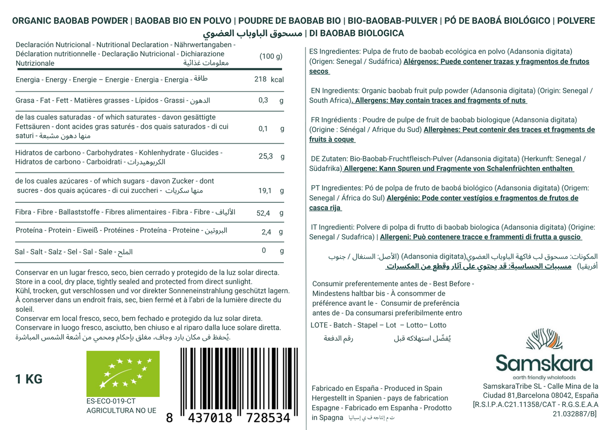Baobab En Polvo Bio - 1kg | Superalimento Ecológico Vegano Para Batidos, Smoothies Y Zumos, Sin Azúcares Añadidos_1