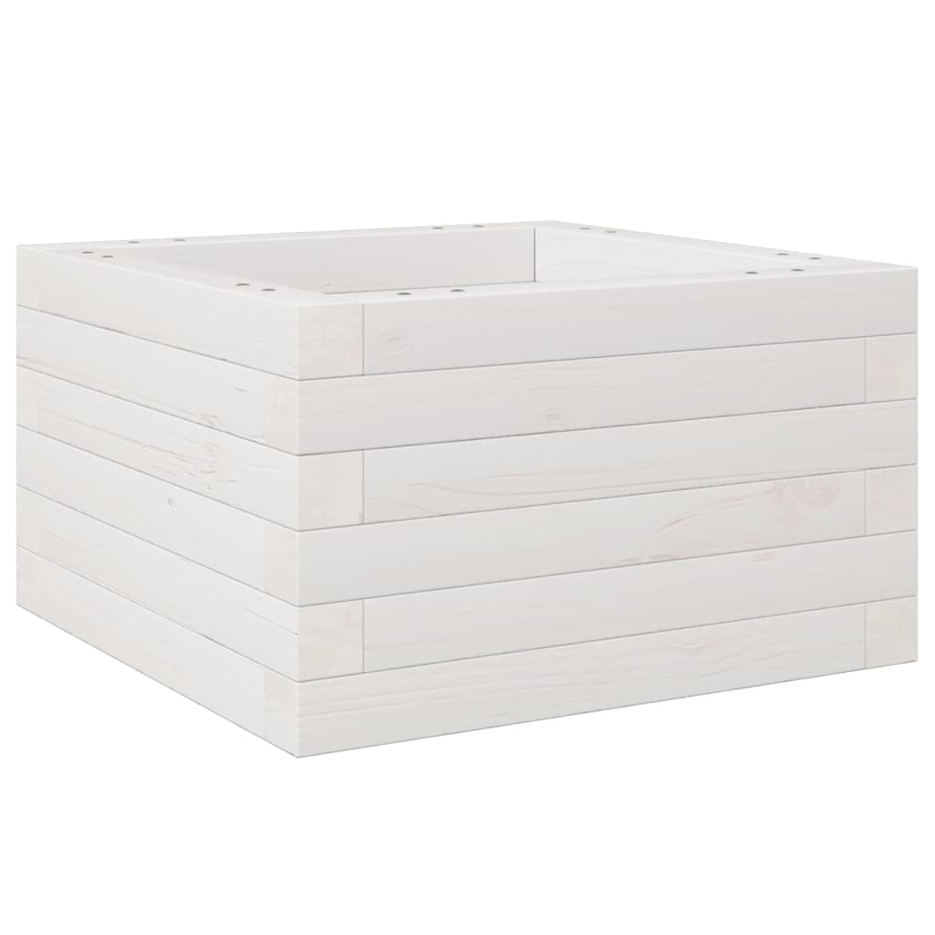 Jardinera De Madera Maciza De Pino Blanca 40x40x23 Cm_0