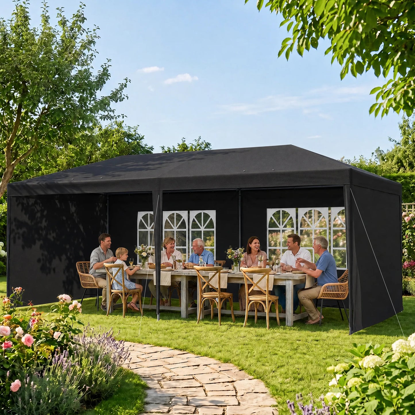Outsunny Carpa De Jardín 6x3m Con 4 Paredes Laterales 2 Ventanas Visibles Gris_3