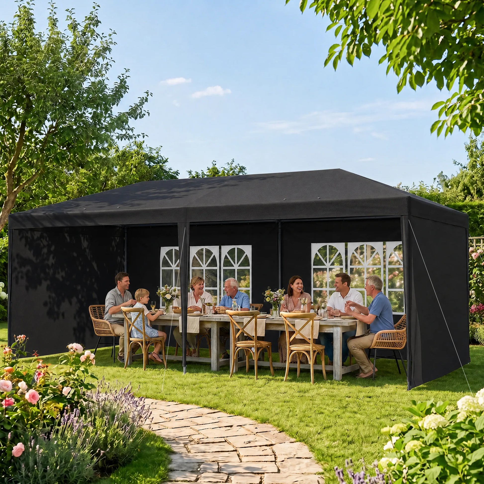 Outsunny Carpa De Jardín 6x3m Con 4 Paredes Laterales 2 Ventanas Visibles Gris_3