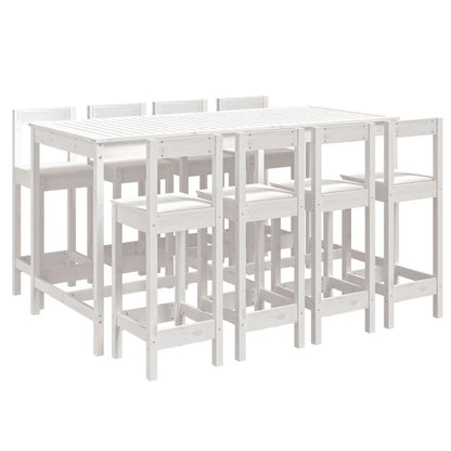 Vidaxl Mesa Y Taburetes Altos Jardín 9 Pzas Madera Maciza Pino Blanco_0