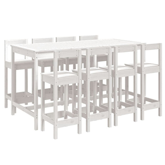 Vidaxl Mesa Y Taburetes Altos Jardín 9 Pzas Madera Maciza Pino Blanco_0