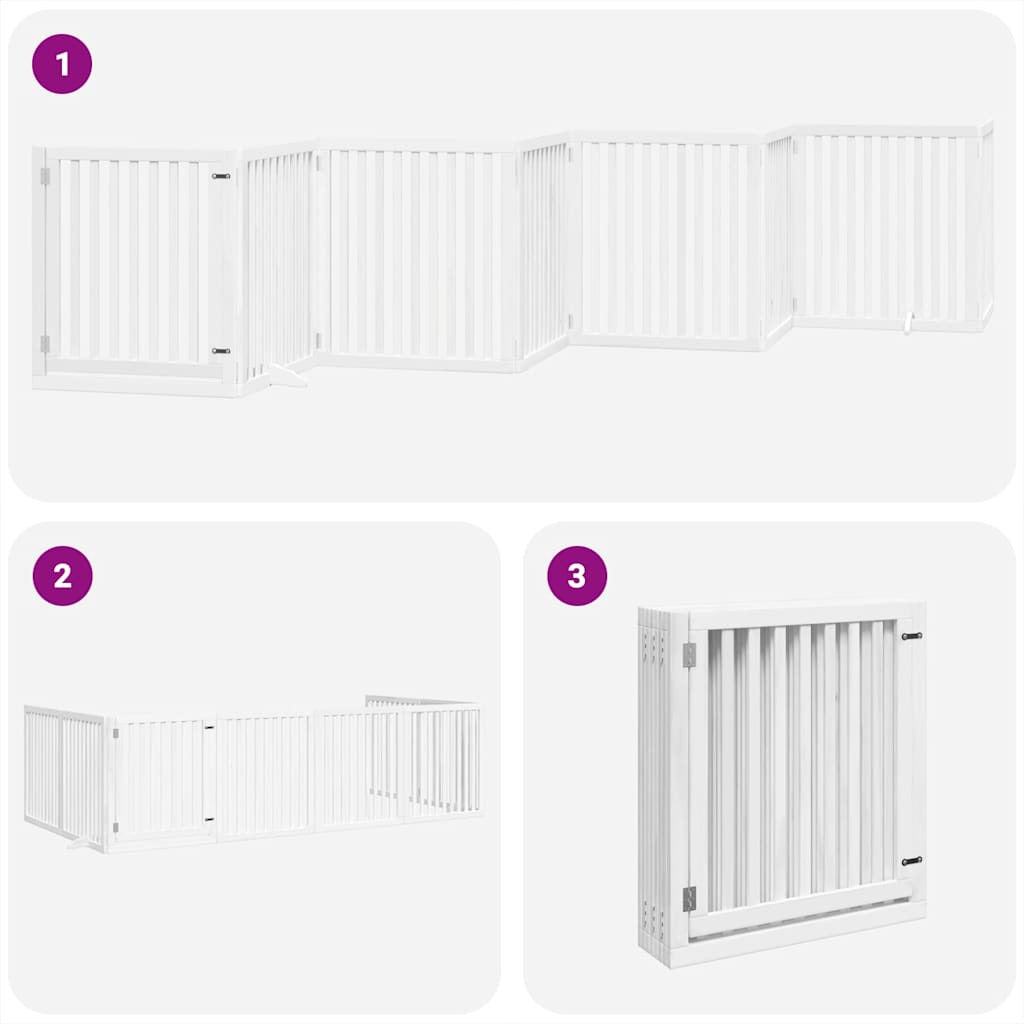 Vidaxl Puerta De Perros Plegable 8 Paneles Madera Álamo Blanca 640 Cm_3