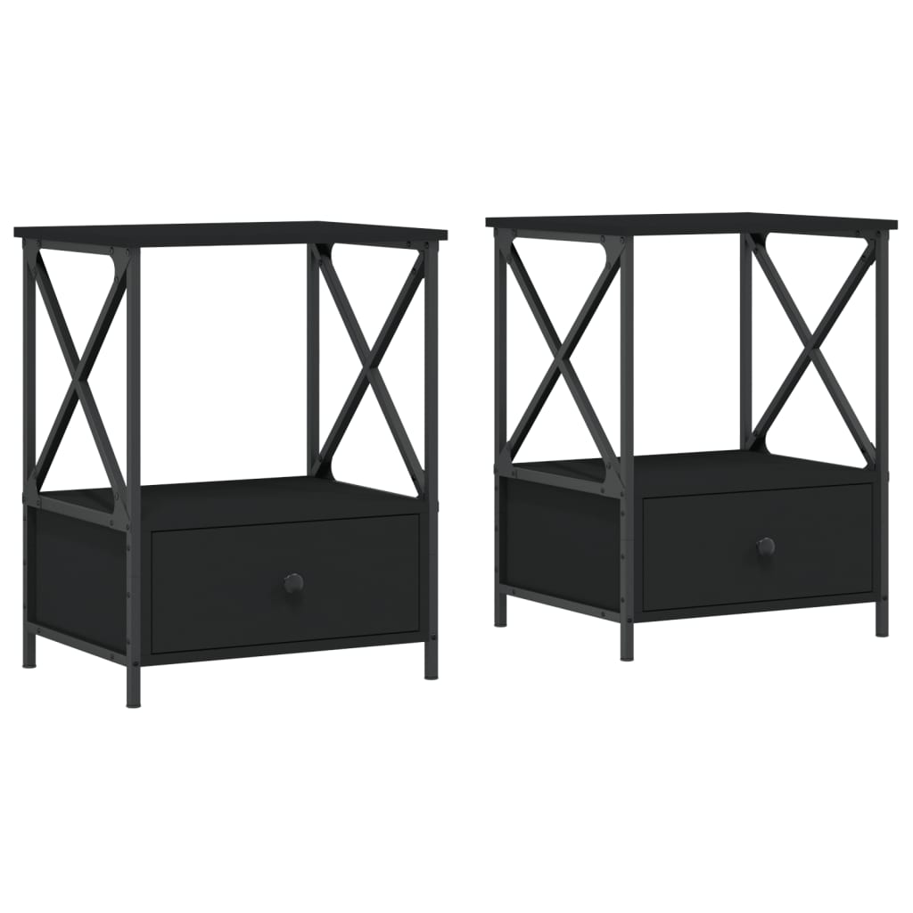 Mesitas De Noche 2 Uds Madera De Ingeniería Negro 50x41x65 Cm_0