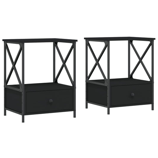 Mesitas De Noche 2 Uds Madera De Ingeniería Negro 50x41x65 Cm_0