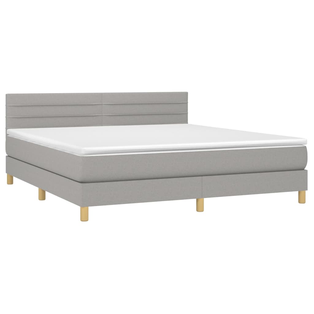 Cama Box Spring Con Colchón Tela Y Led Gris Claro 160x200 Cm / Vetonek_3