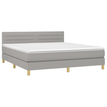 Cama Box Spring Con Colchón Tela Y Led Gris Claro 160x200 Cm / Vetonek_3