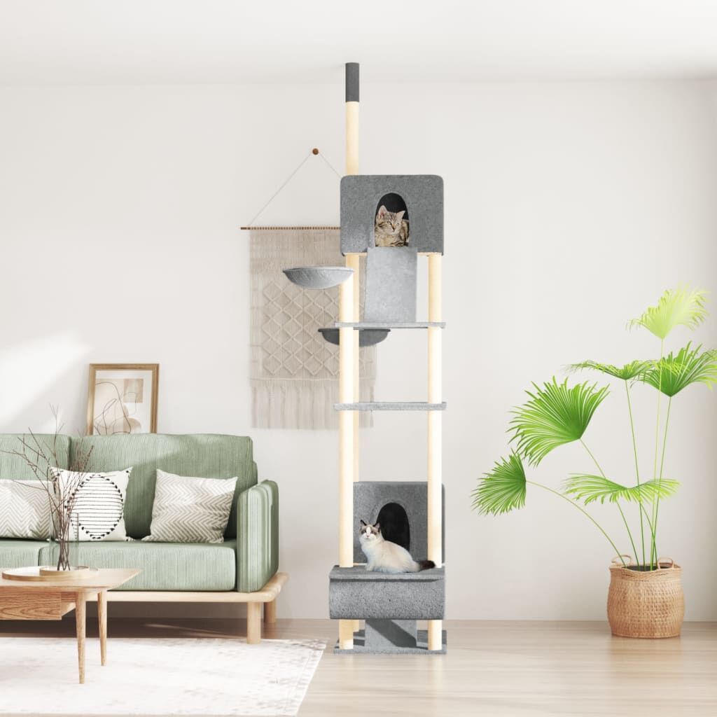 Vidaxl Árbol Rascador Para Gatos Suelo A Techo Gris Claro 277-303 Cm_1