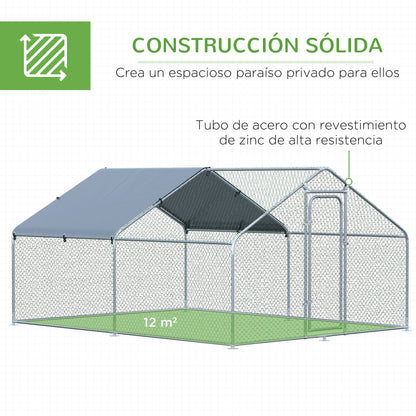 Pawhut Gallinero Exterior Grande De Metal Galvanizado 3x4x1,95 M Plata_5