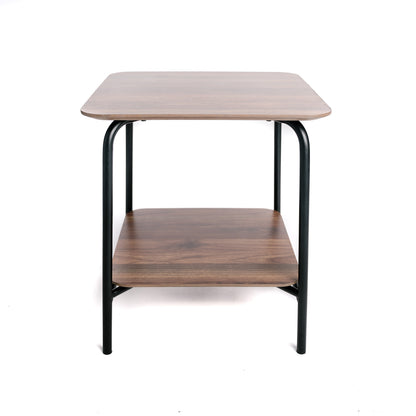 Mesa Auxiliar De Madera, Mesilla De Noche De Madera Oscura Y Metal Con 2 Bandejas De Almacenaje Vintage 45x45x51cm- Muebles De Salón- Remate De Sofá_0