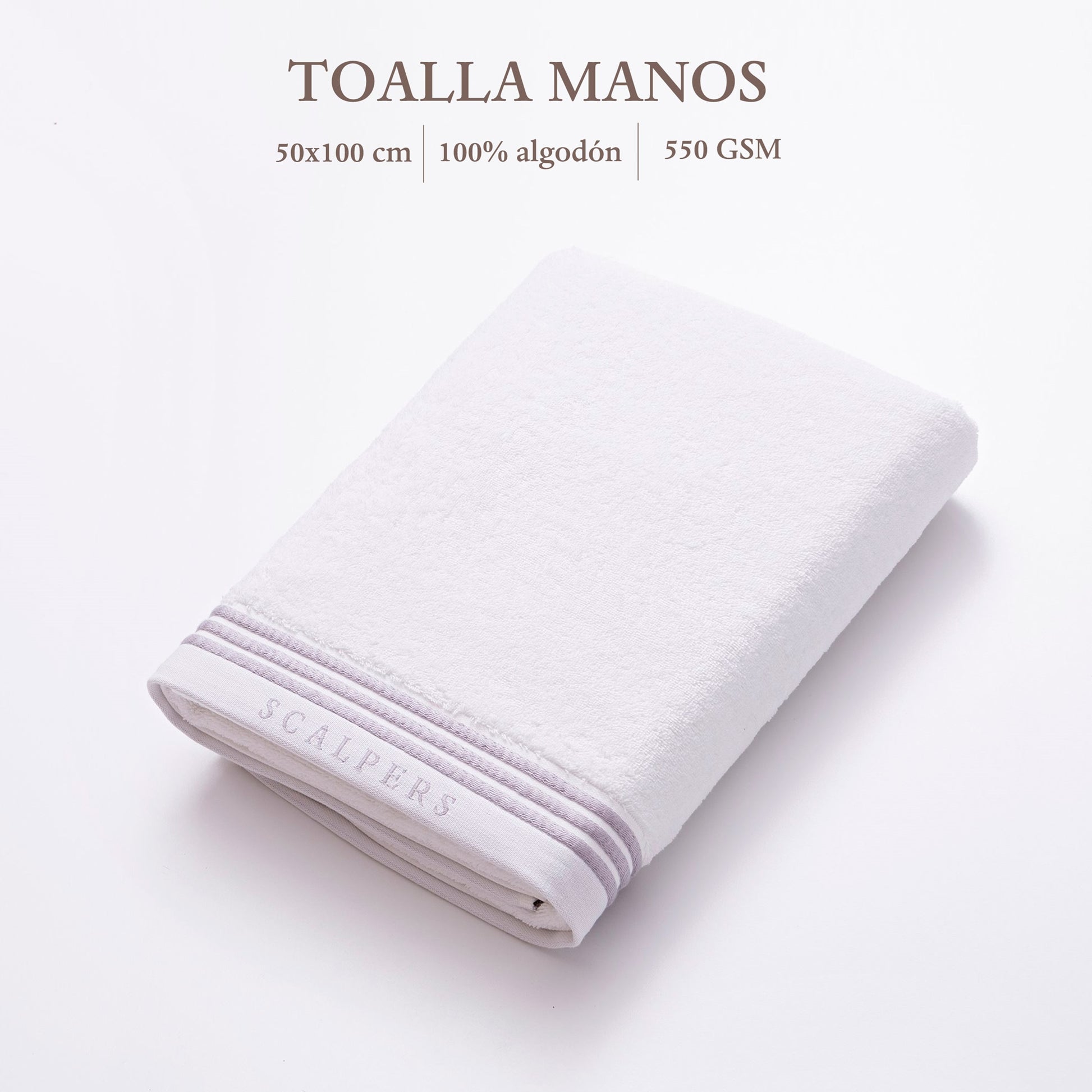 Toalla De Manos 50x100cm 100% Algodón Blanco 550gsm Con Rayas Scalpers Home_1
