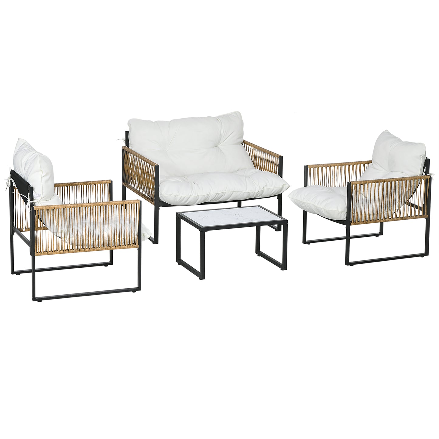 Outsunny Conjunto De Jardín Exterior De Ratán Sintético De 4 Piezas Crema_0