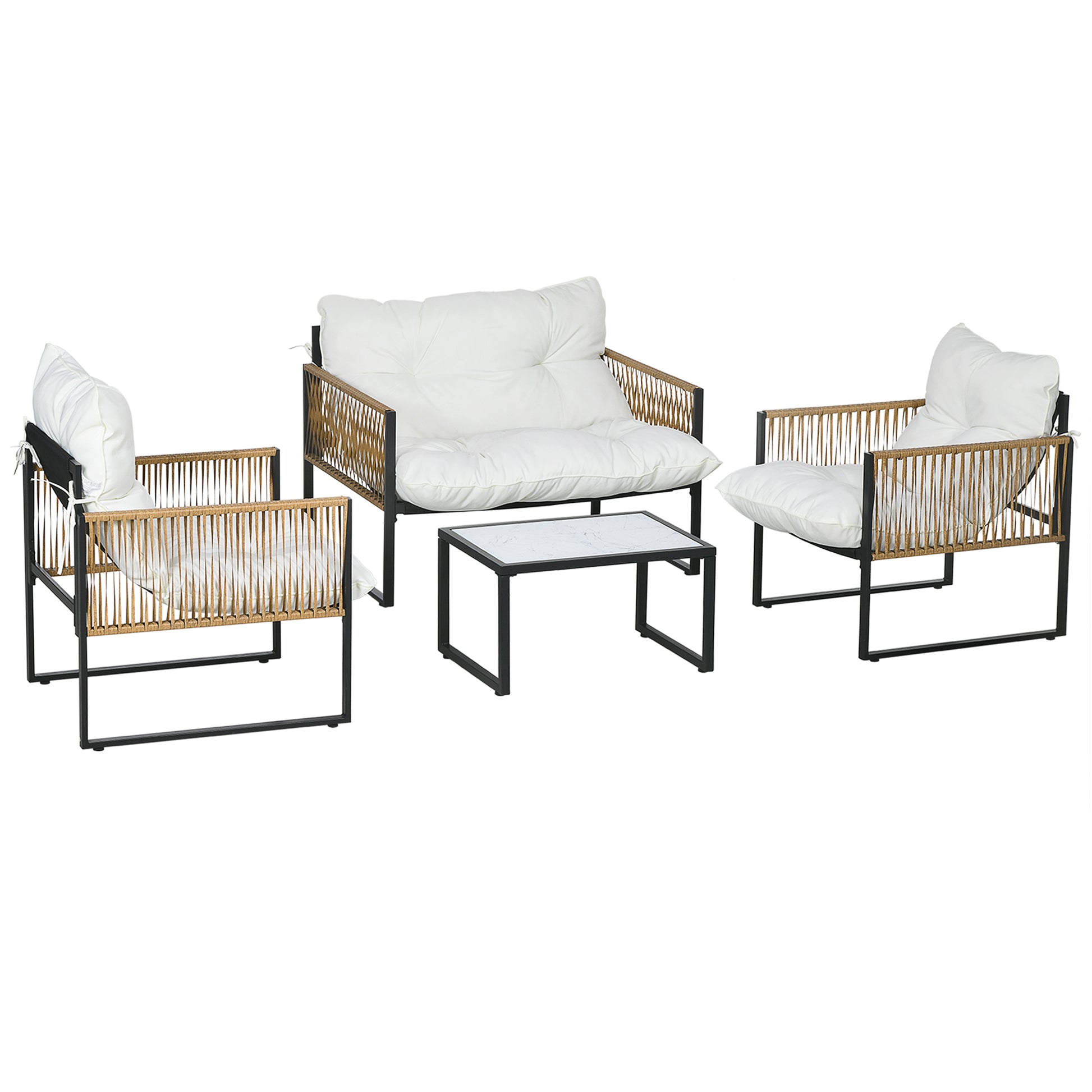 Outsunny Conjunto De Jardín Exterior De Ratán Sintético De 4 Piezas Crema_0