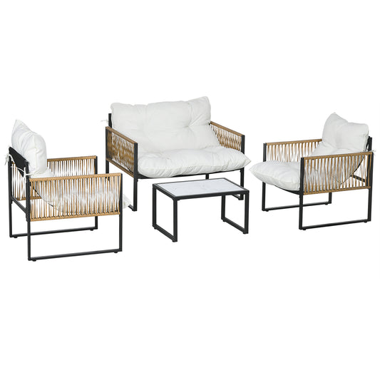 Outsunny Conjunto De Jardín Exterior De Ratán Sintético De 4 Piezas Crema_0