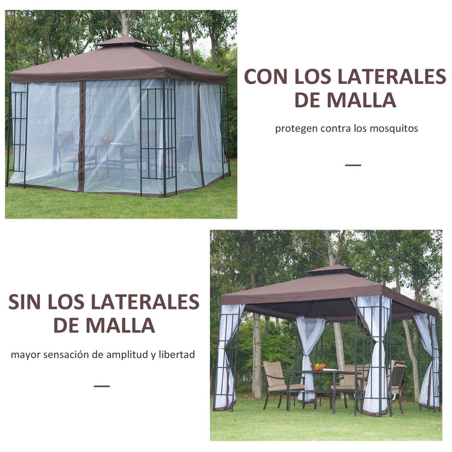 Outsunny Conjunto De 1 Cenador De Jardín 3x3 M Y 1 Techo De Repuesto Café Y Teja_5
