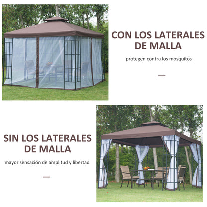 Outsunny Conjunto De 1 Cenador De Jardín 3x3 M Y 1 Techo De Repuesto Café Y Teja_5