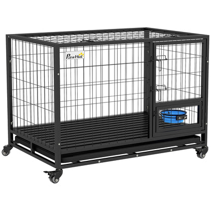 Pawhut Jaula Para Perros Grandes Con Soporte De Cuenco Y Puerta Doble Negro_0