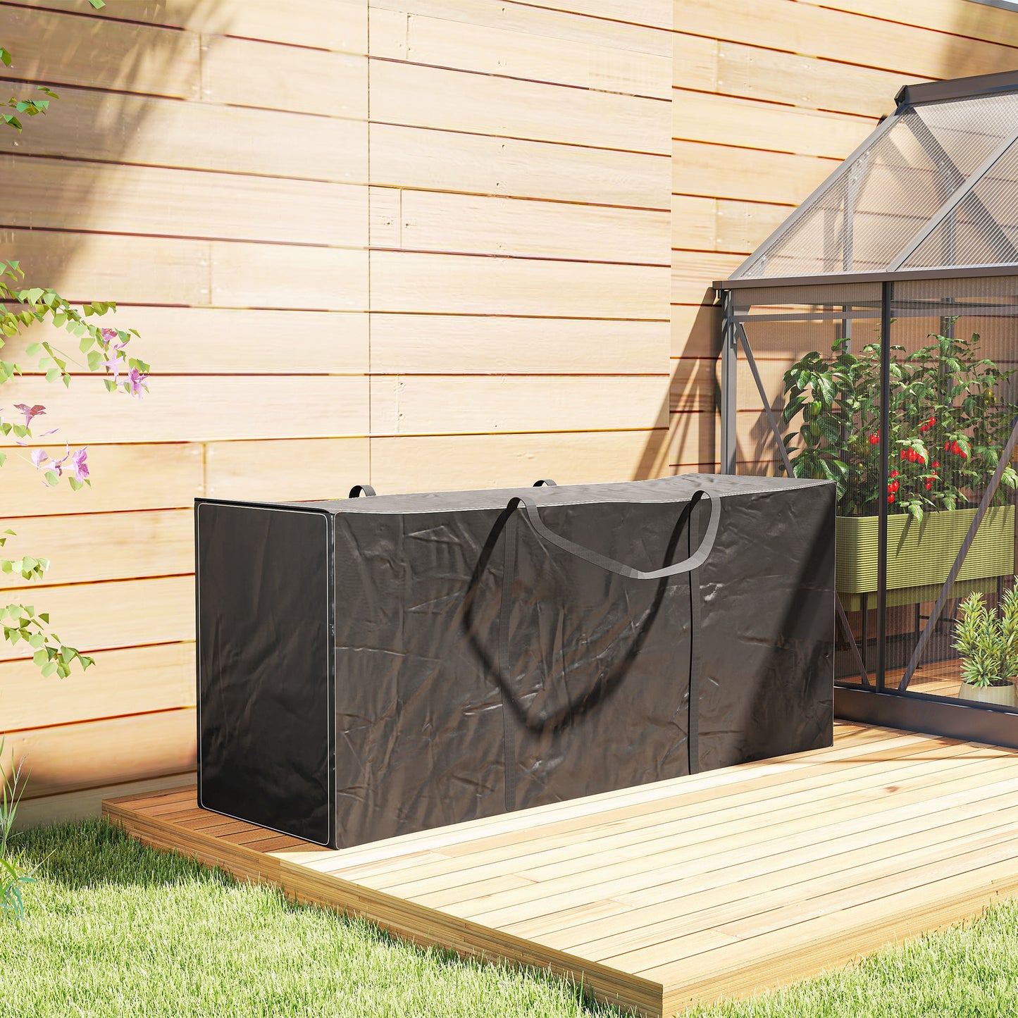 Outsunny Bolsa De Almacenamiento Para Cojines De Jardín 600d 125x40x55cm Negro_4