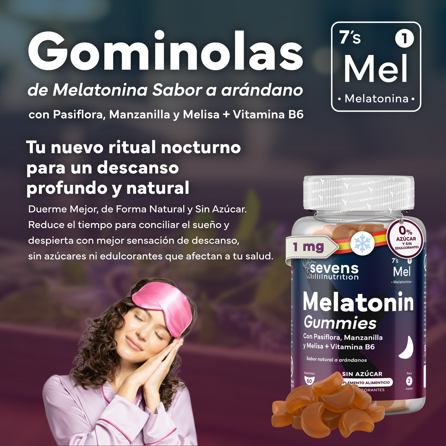 Pack 2x Melatonina En Gominolas Sin Azúcar De Con Extractos De Plantas De Sevens Nutrition. Descanso Y Sueño Reparador_1