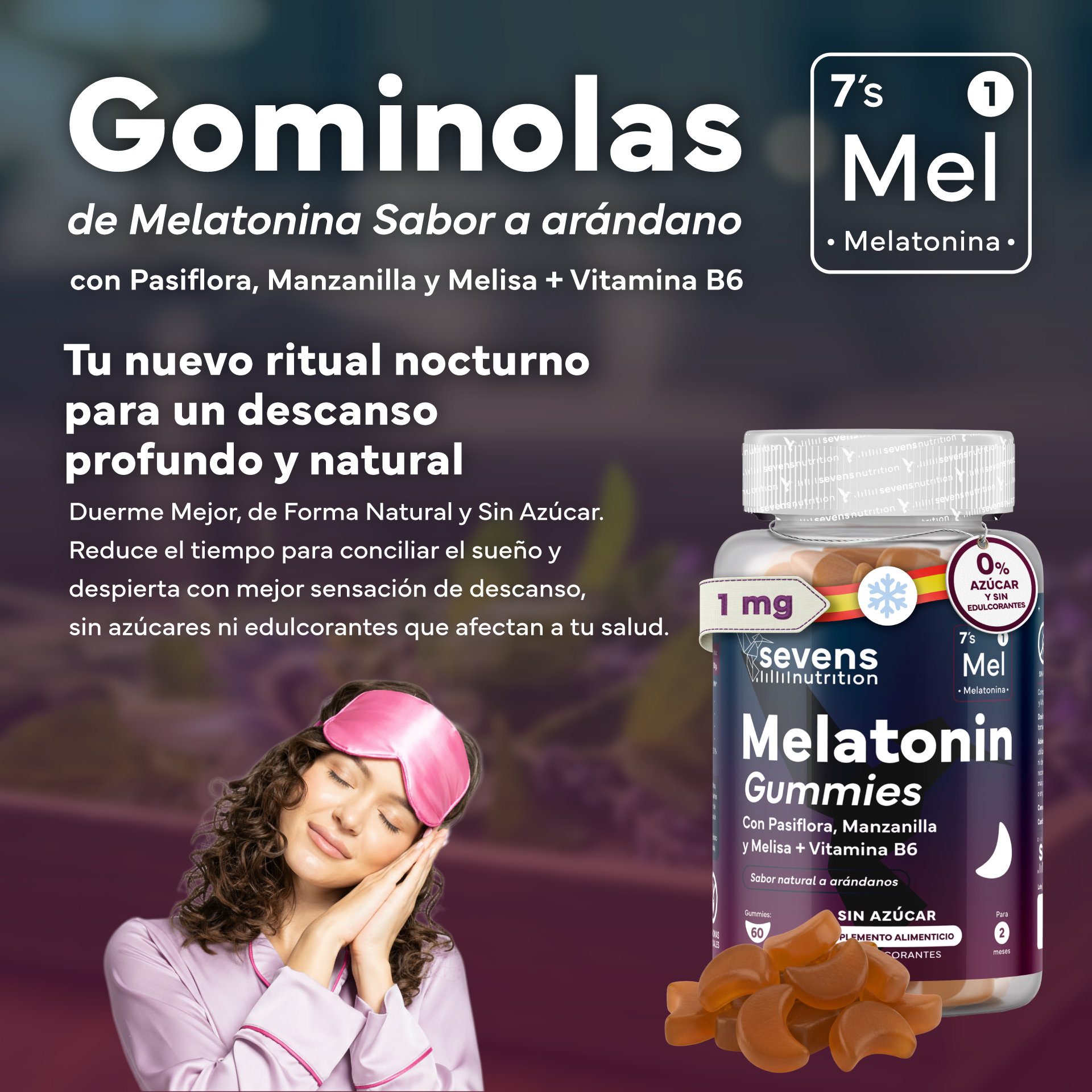 Pack 2x Melatonina En Gominolas Sin Azúcar De Con Extractos De Plantas De Sevens Nutrition. Descanso Y Sueño Reparador_1