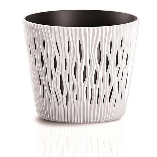 Maceta Redonda De Plastico Sandy Round En Color Blanco 15,8 (largo) X 15,8 (ancho) X 13,8 (alto) Cm_0