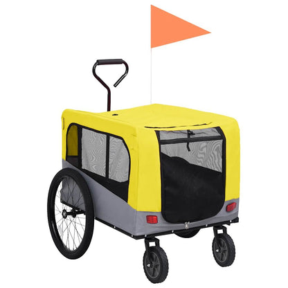 Vidaxl Remolque De Bicicleta Mascotas Cochecito 2 En 1 Amarillo Gris_0