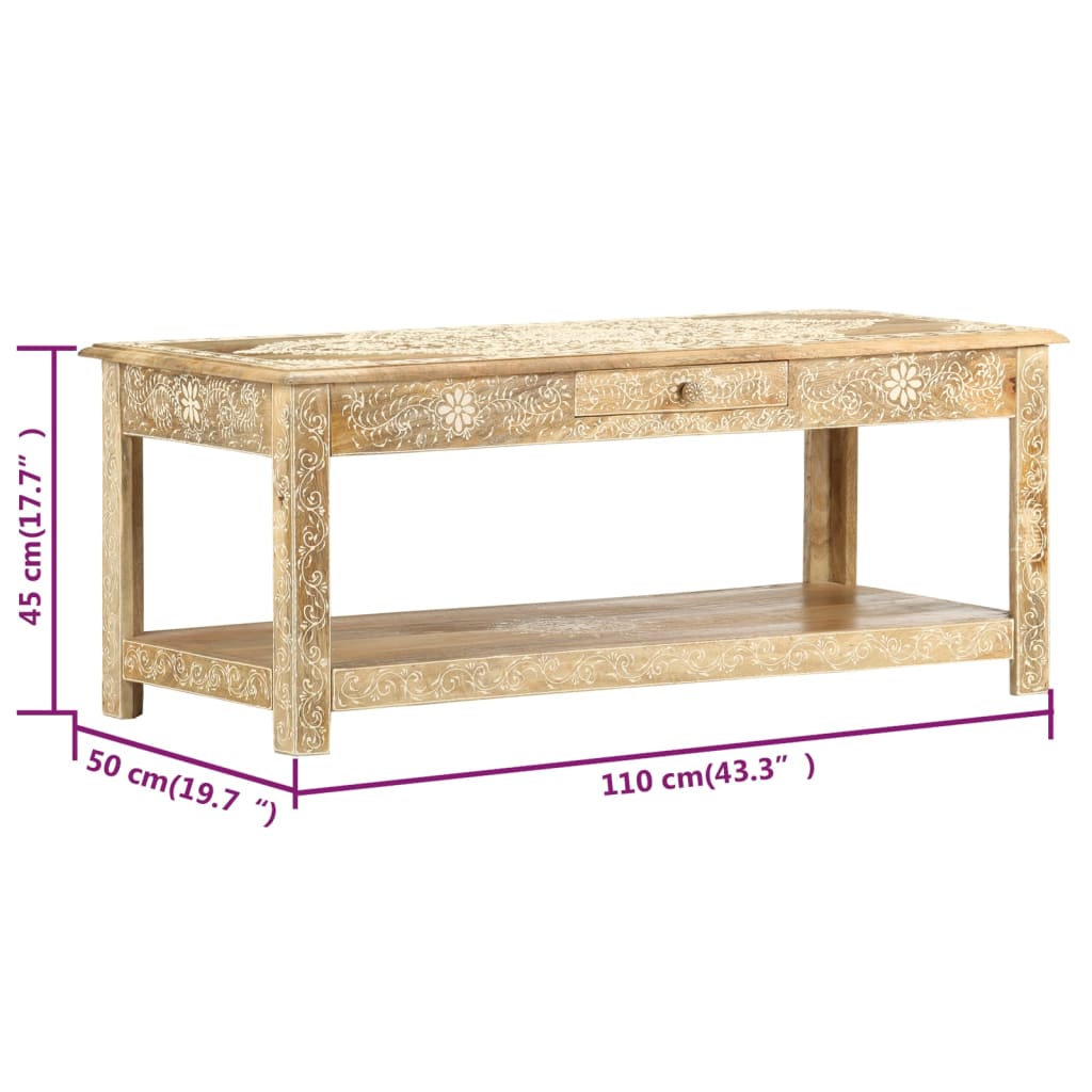 Mesa De Centro Pintada A Mano Madera Maciza Mango 110x50x45 Cm_3