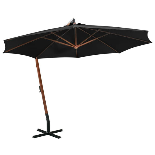 Vidaxl Sombrilla Jardín Colgante Con Palo Madera Abeto Negro 3,5x2,9 M_0