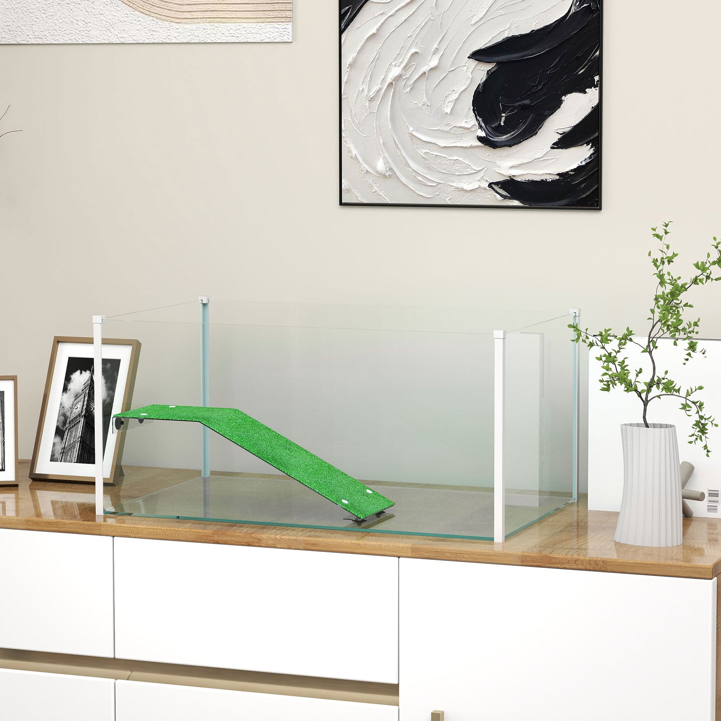 Pawhut Acuario Para Tortugas Con Plataforma Y Rampa 60x35x28 Cm Blanco_1