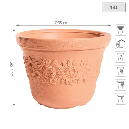 Maceta Sunny 14l., Dimensiones (mm) 350x350x267, Color Ladrillo_1