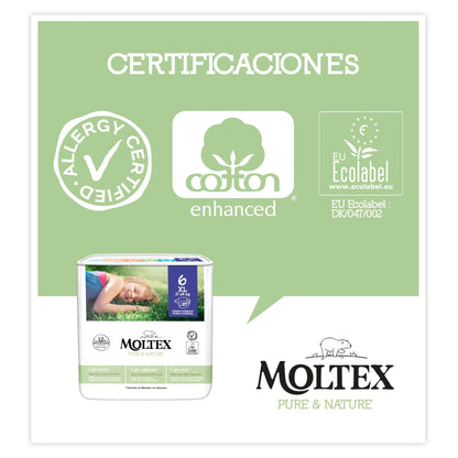 Pack ahorro Pañales Moltex Pure & Nature T6 (17-28 kg), 140 Uds