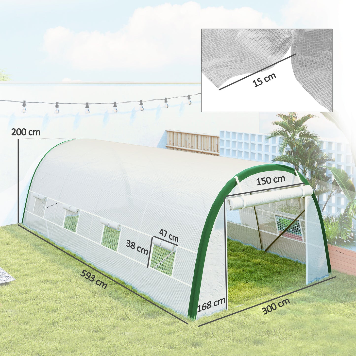 Outsunny Invernadero De Túnel 6x3x2 M Con Puerta Enrollable Y 8 Ventanas Blanco_2