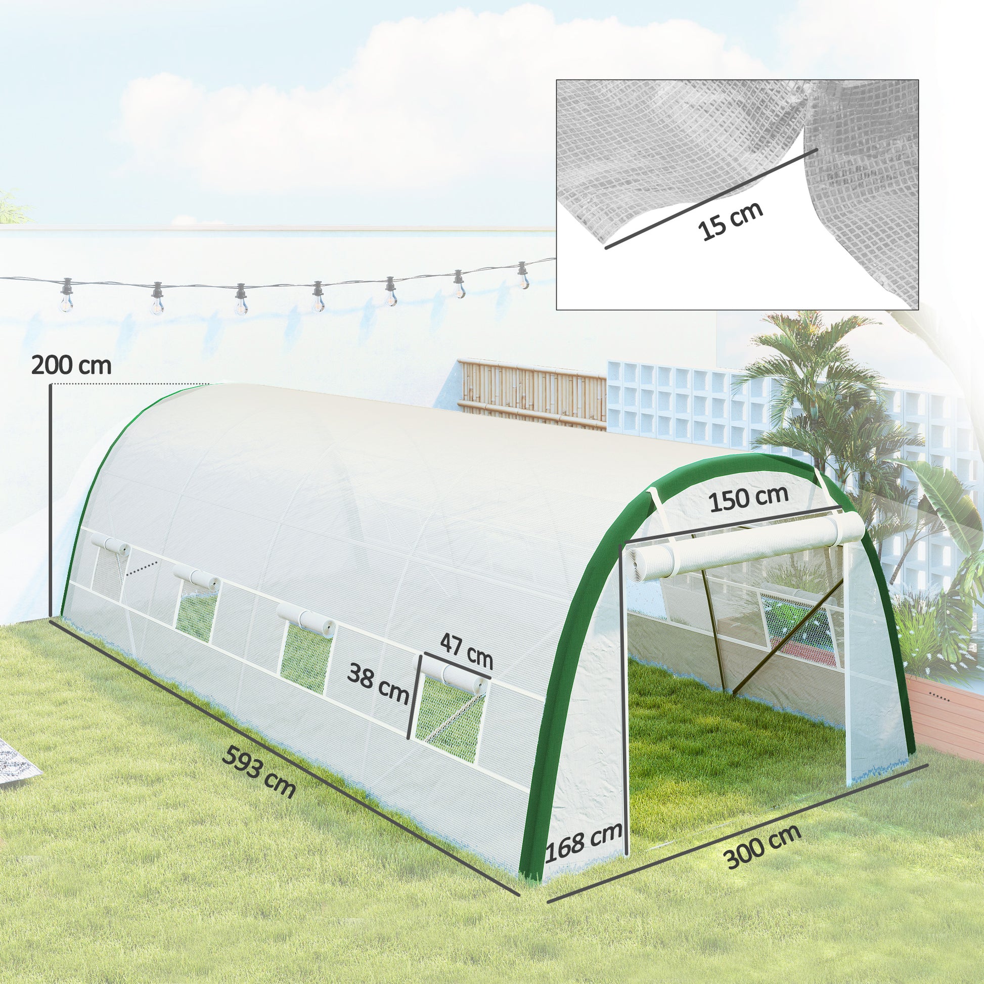Outsunny Invernadero De Túnel 6x3x2 M Con Puerta Enrollable Y 8 Ventanas Blanco_2