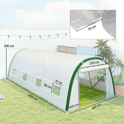 Outsunny Invernadero De Túnel 6x3x2 M Con Puerta Enrollable Y 8 Ventanas Blanco_2