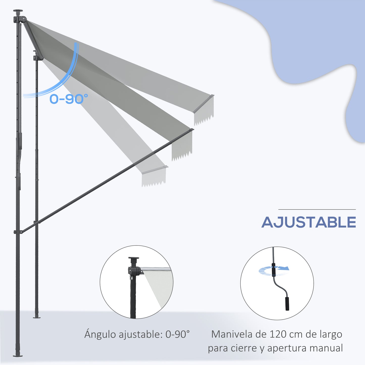Outsunny Toldo Manual Retráctil 300x175x210-310cm Manivela Protección Uv40+ Gris_4