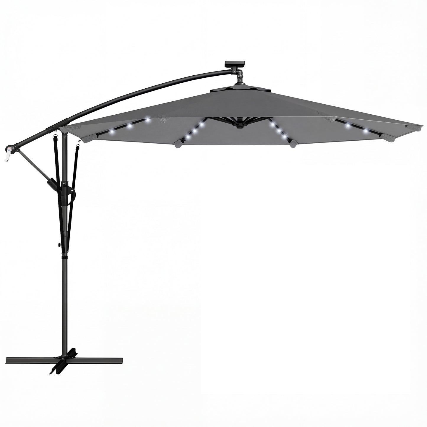 Outsunny Parasol Excéntrico Con Luces Led Solares Base Cruzada 330x295 Cm Gris_0