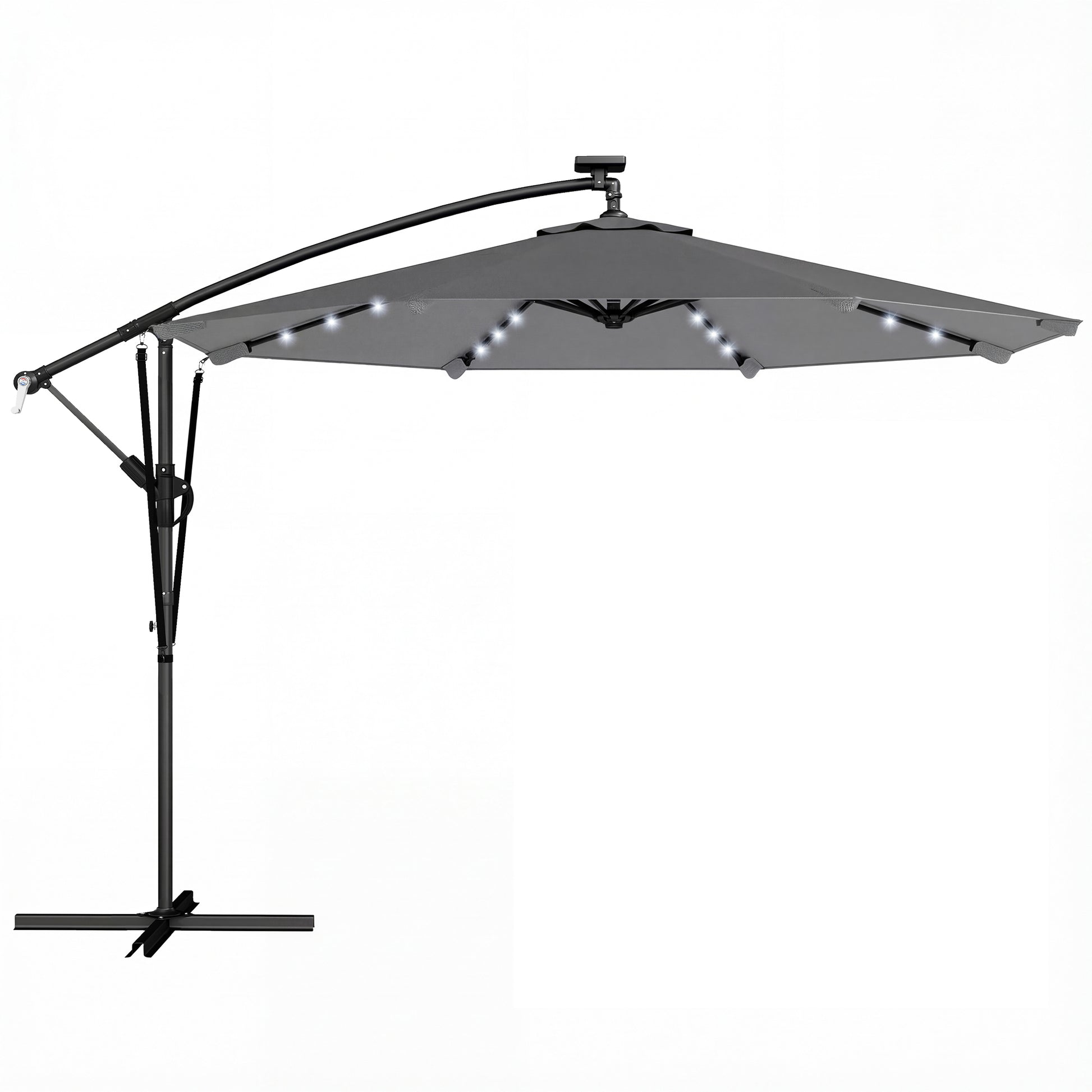Outsunny Parasol Excéntrico Con Luces Led Solares Base Cruzada 330x295 Cm Gris_0