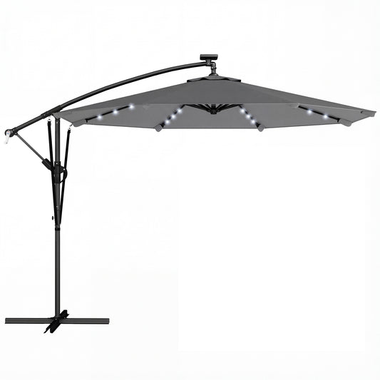 Outsunny Parasol Excéntrico Con Luces Led Solares Base Cruzada 330x295 Cm Gris_0