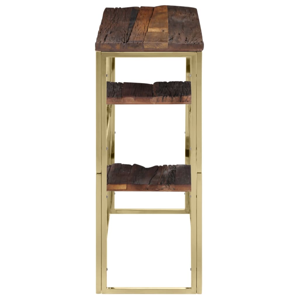 Mesa Consola Acero Inoxidable Madera Maciza Traviesa Dorado_1