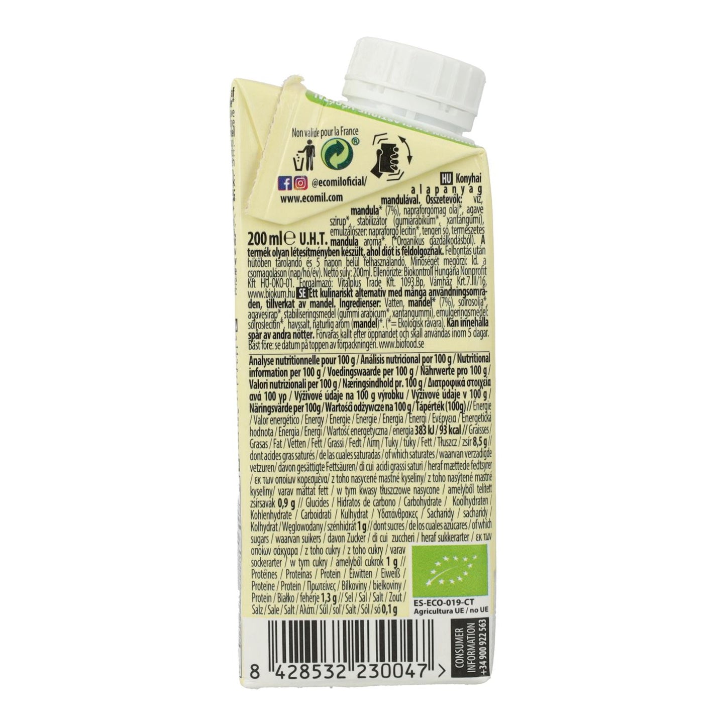 Preparado culinario Cuisine Almendra Ecomil 500 ml