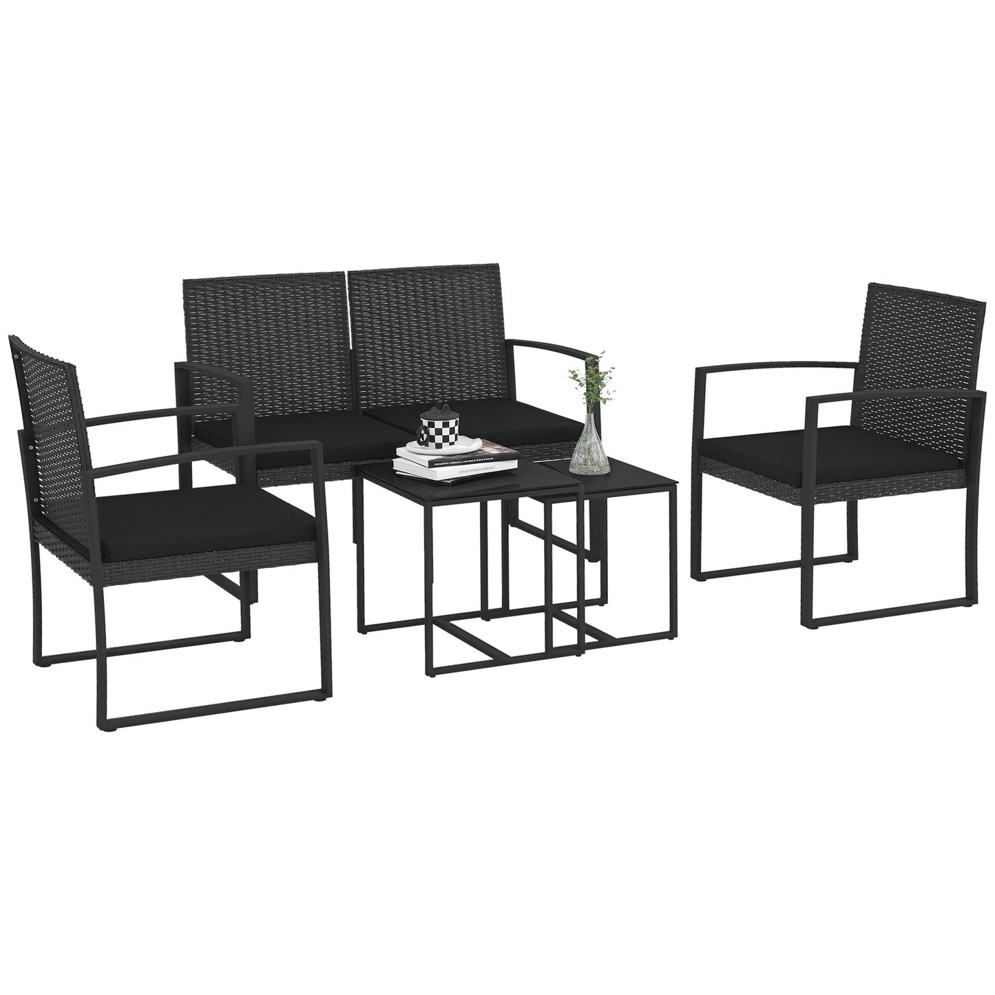 Outsunny Conjunto De Muebles De Jardín De Ratán Sintético De 5 Piezas Negro_0