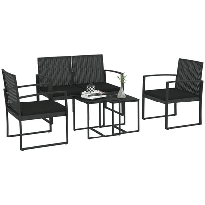Outsunny Conjunto De Muebles De Jardín De Ratán Sintético De 5 Piezas Negro_0