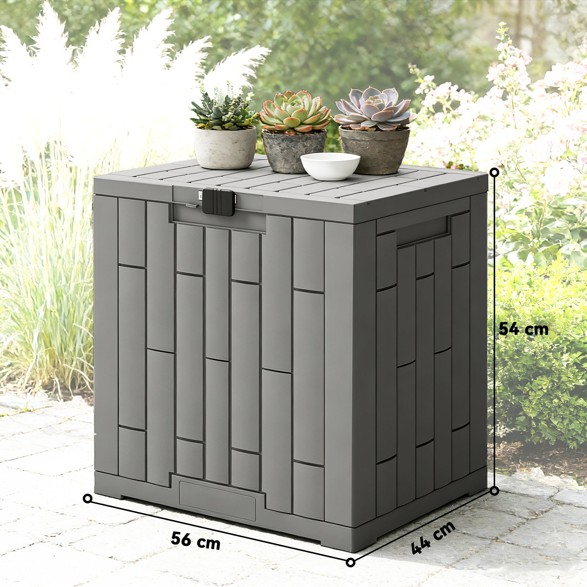 Outsunny Arcón Exterior 114l De Pp Con Cerradura Resistente Al Agua Anti-uv Gris_2