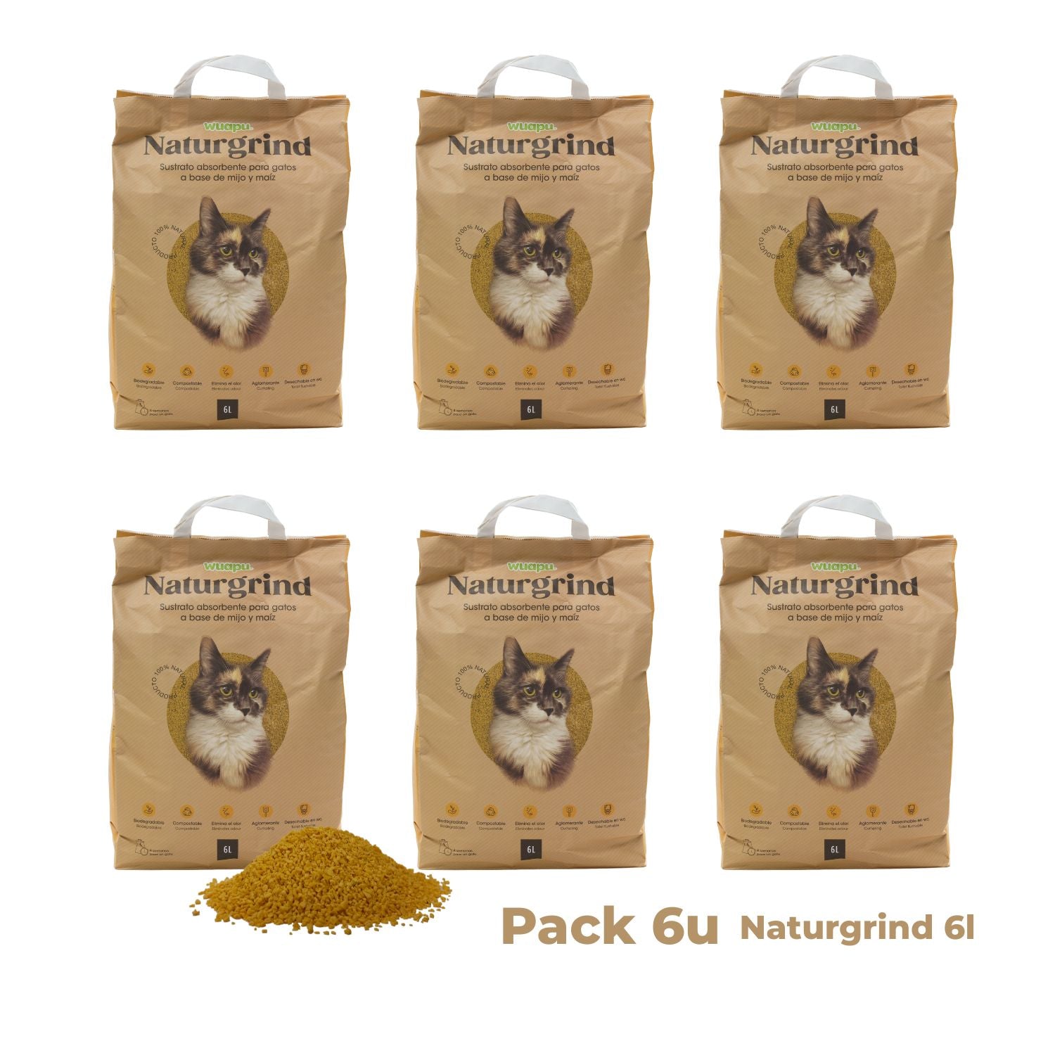 Sustrato Absorbente Wuapu Naturgrind Biodegradable Y Compostable Para Gato 1 U 6l_1
