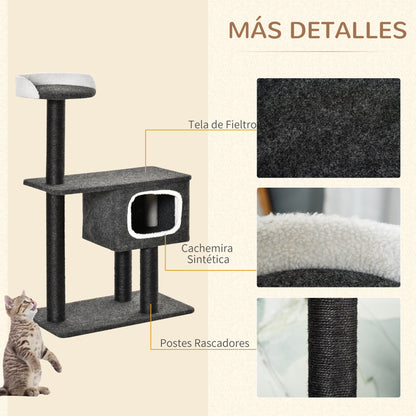 Pawhut Árbol Para Gatos 70x41x112 Cm Con Cueva Plataformas Y Postes Rascadores_5
