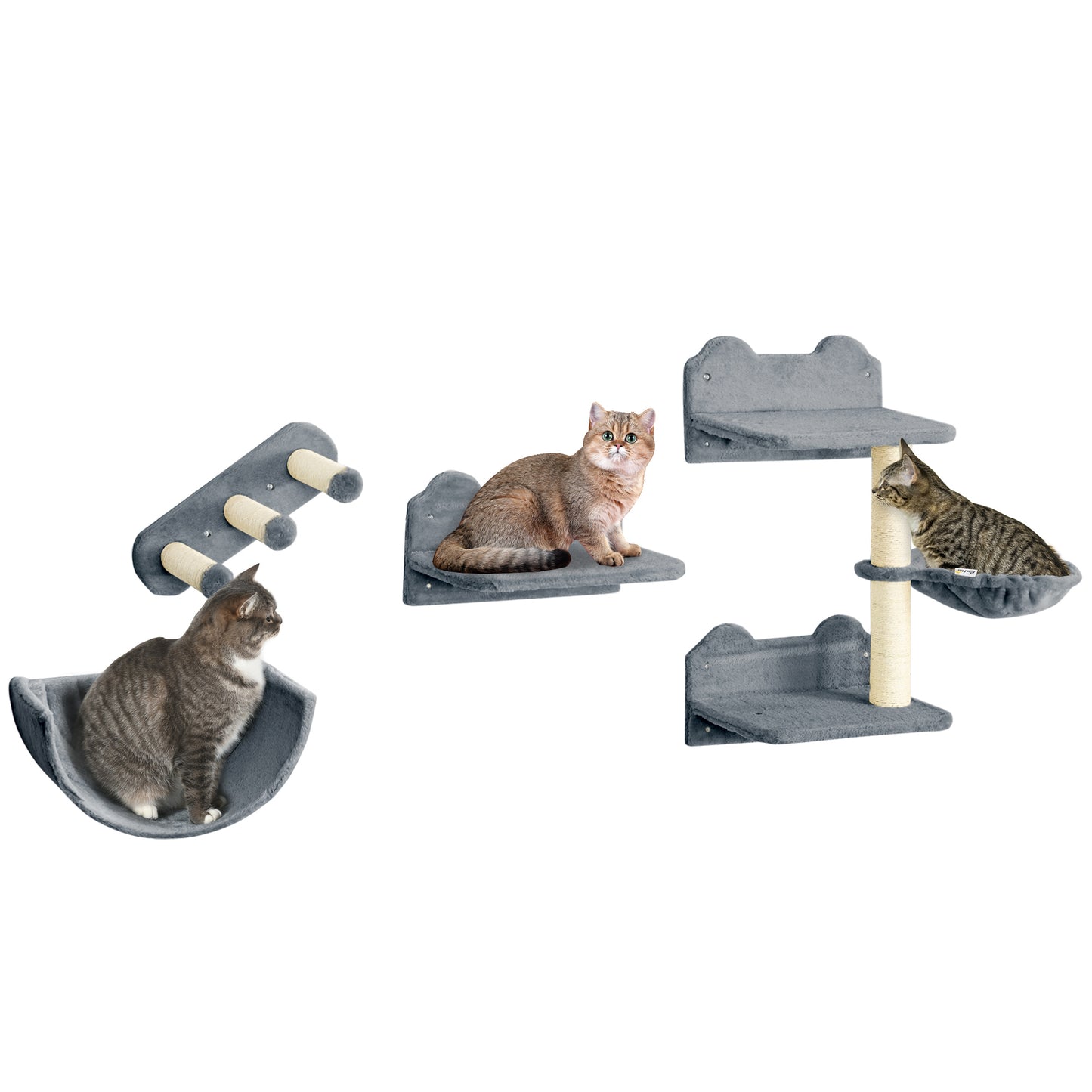 Pawhut Estante De Escalada Para Gatos De Pared Con Hamaca Nido Plataformas Gris_0