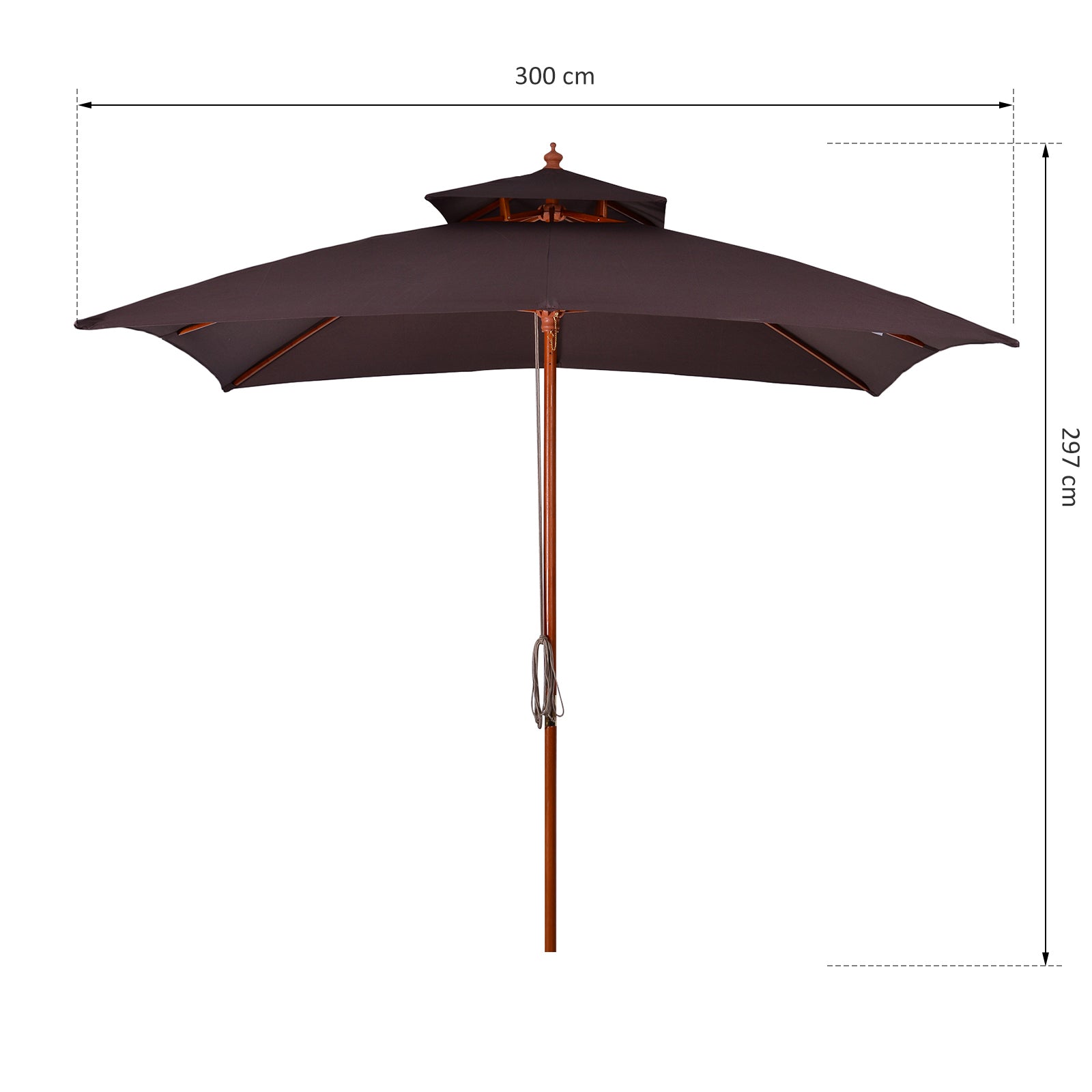 Outsunny Sombrilla De Jardín 3x3x3 M Con Doble Techo Sistema De Polea Marrón_2