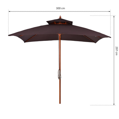 Outsunny Sombrilla De Jardín 3x3x3 M Con Doble Techo Sistema De Polea Marrón_2