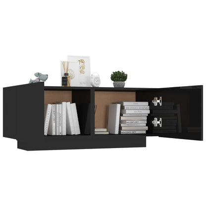 Mesita De Noche Madera De Ingeniería Negro Brillo 100x35x40 Cm_2