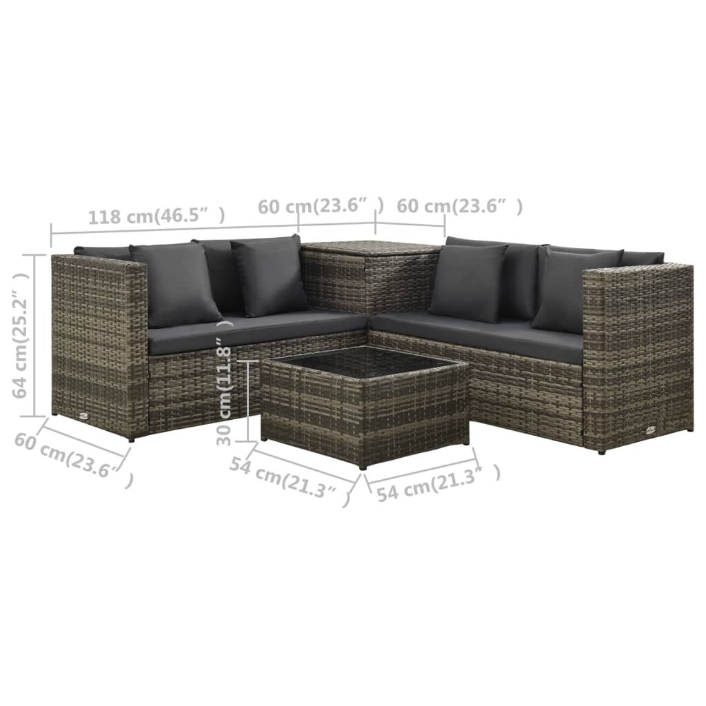 Vidaxl Set De Sofás De Jardín 4 Piezas Y Cojines Ratán Sintético Gris_2